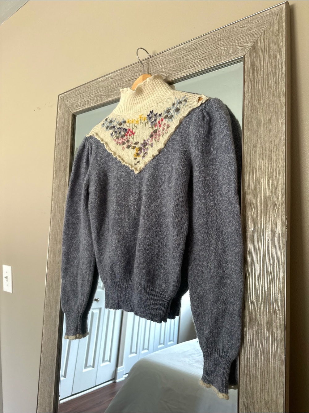 RARE Components by Susan Bristol Hand-Embroidered Floral Wool Sweater Small